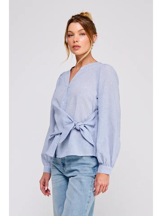 STRIPED WRAP TIE BUTTON UP