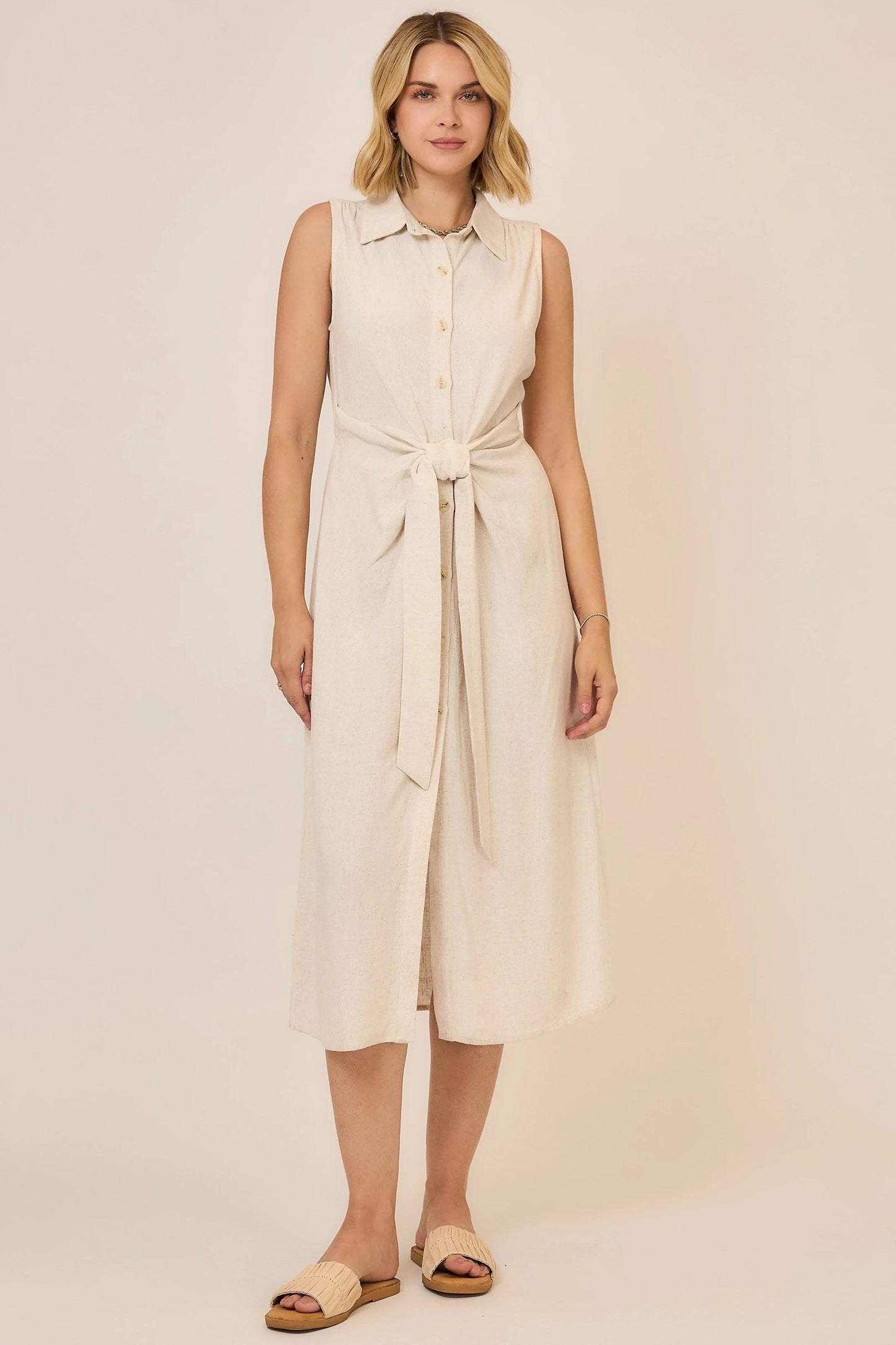 WAIST TIE MIDI DRESS