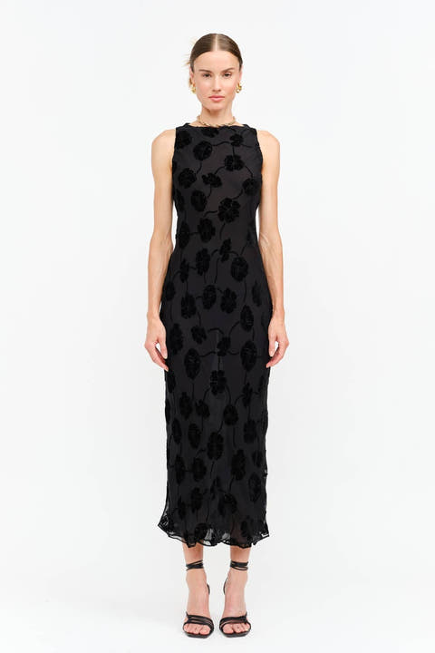 Textured Floral Halter Midi Dress