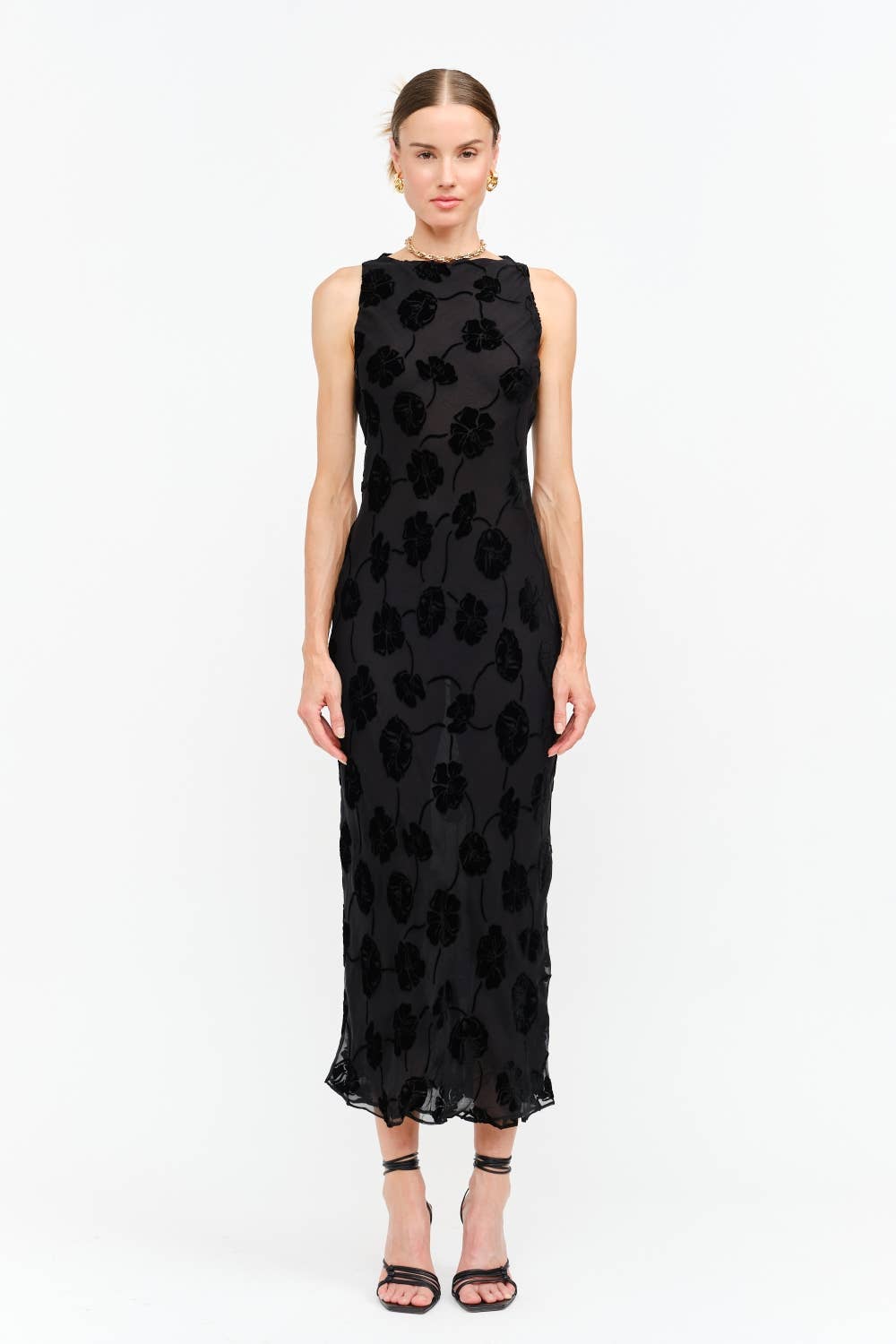 Textured Floral Halter Midi Dress