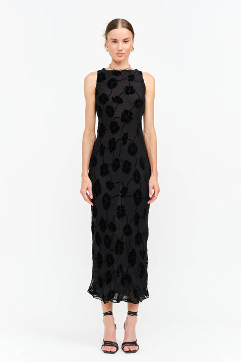 Textured Floral Halter Midi Dress