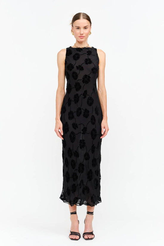 Textured Floral Halter Midi Dress