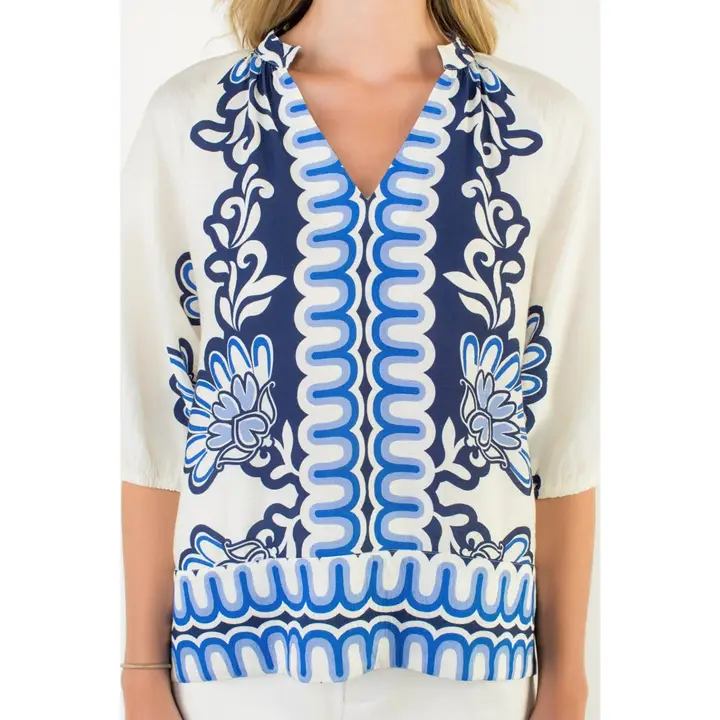FLOWER PRINT BALLOON SLEEVE TOP
