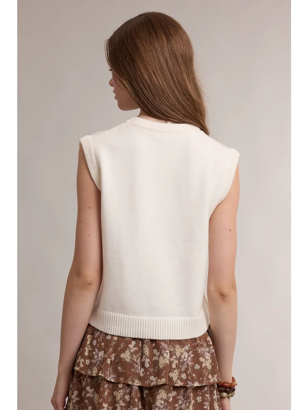 Ivory relaxed sweater vest, back view