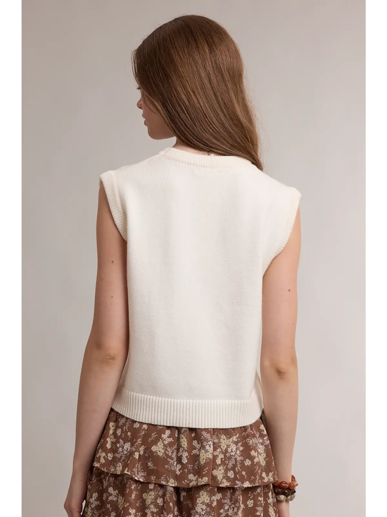 Ivory relaxed sweater vest, back view