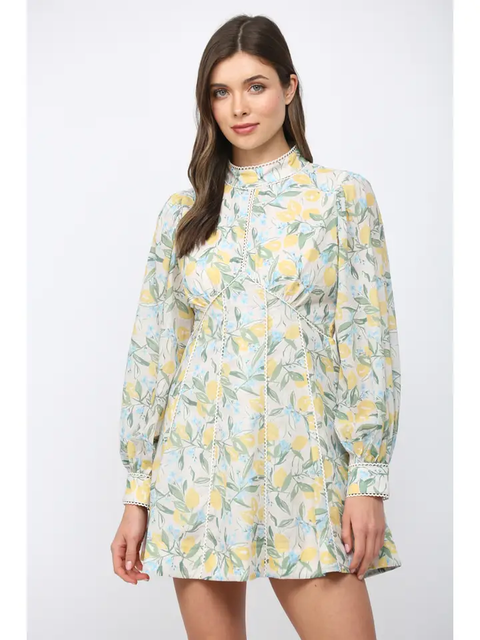 Lemon & Floral Fit&Flare Mini Dress