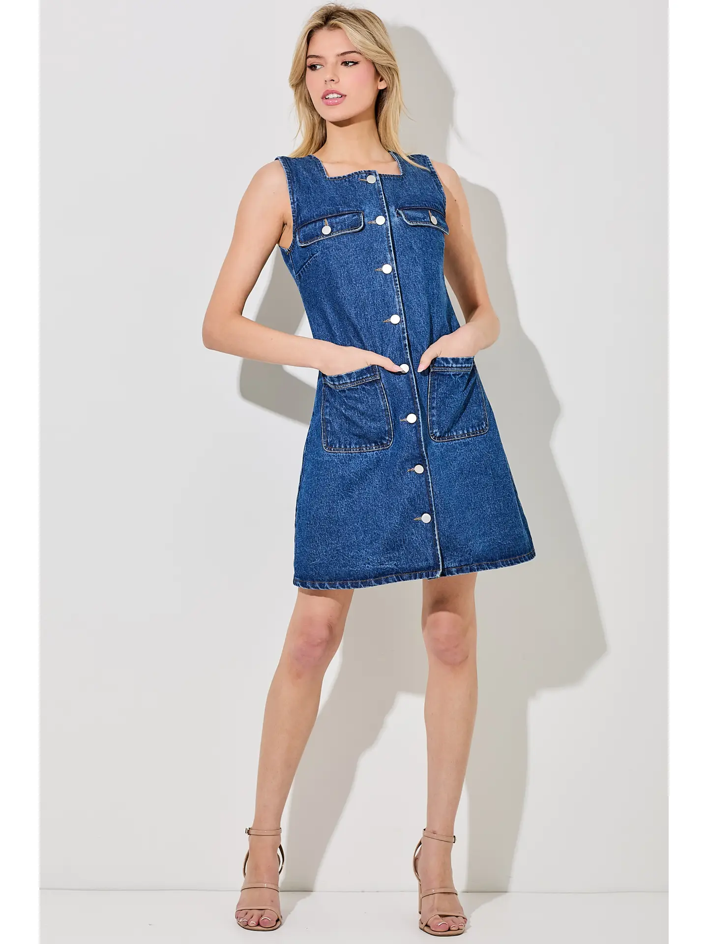 DENIM BUTTON UP MINI DRESS