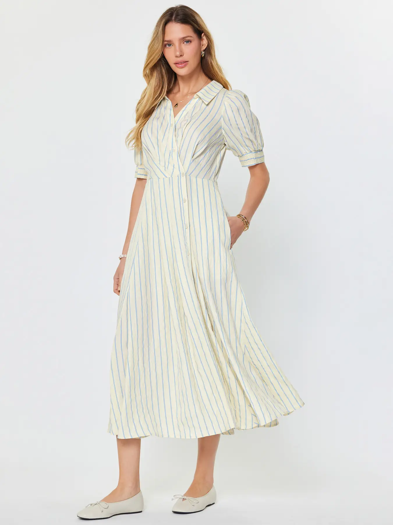 STRIPED BUTTON MAXI DRESS