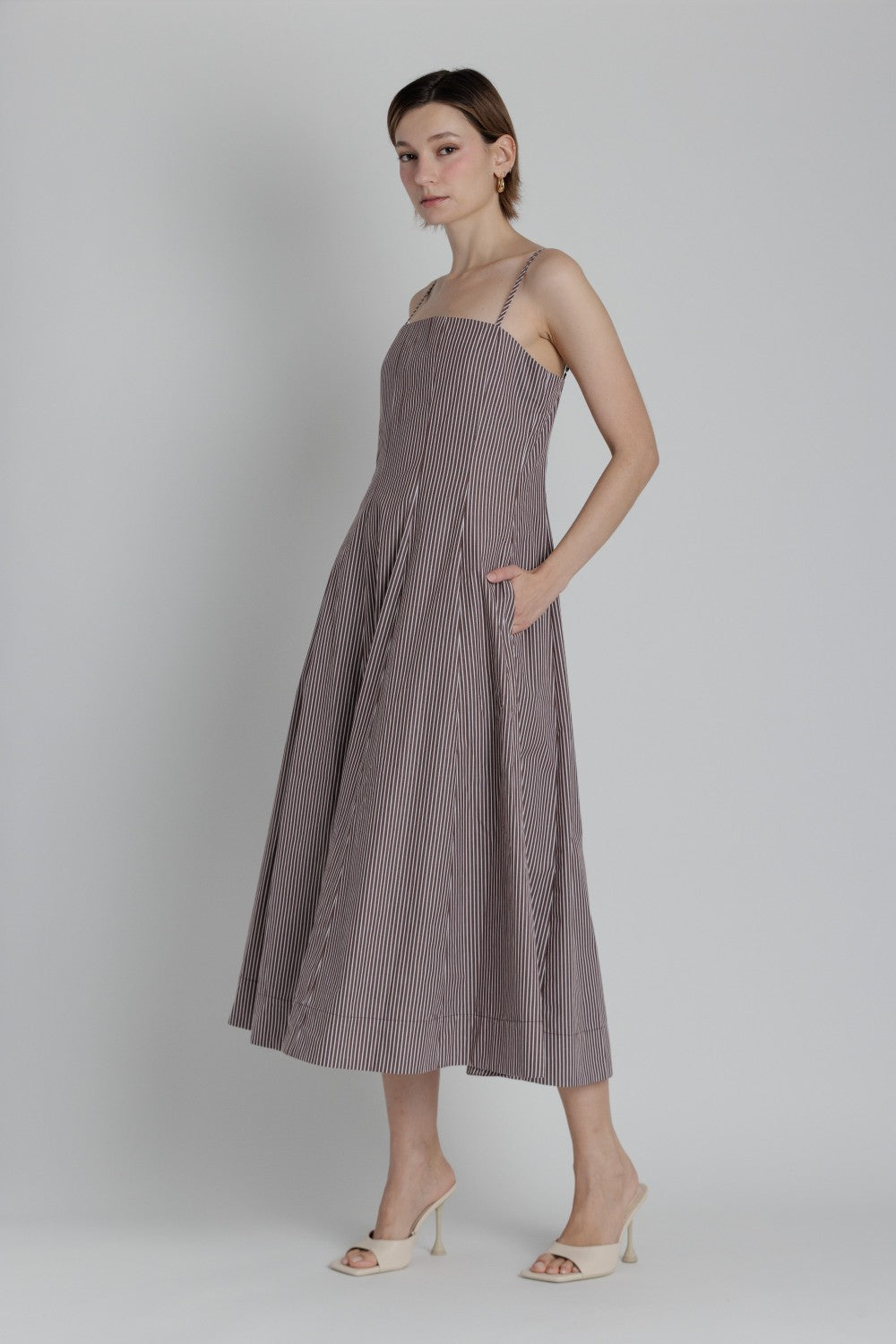 STRIPED PANEL MIDI DRESS