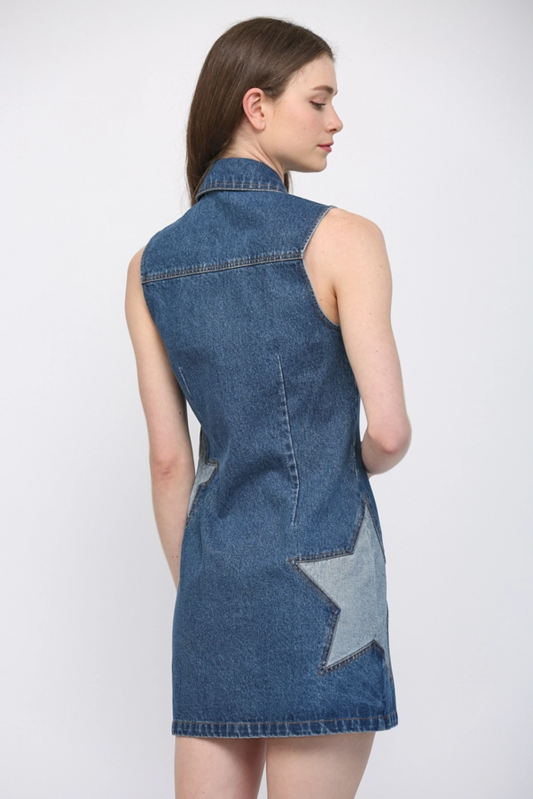 STAR PATCH DENIM MINI DRESS