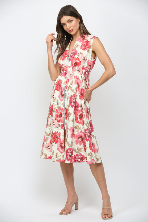 Floral Zip Front Midi Dress