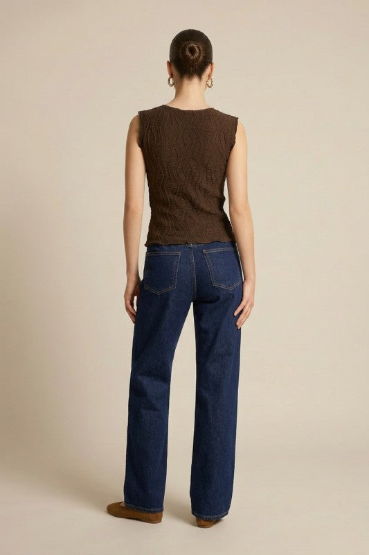 Brown textured sleeveless top side view