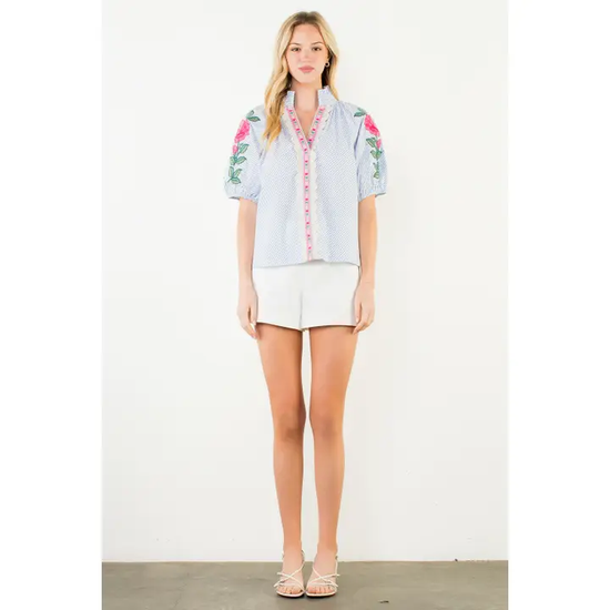 ROSE EMBROIDERED SLEEVE TOP