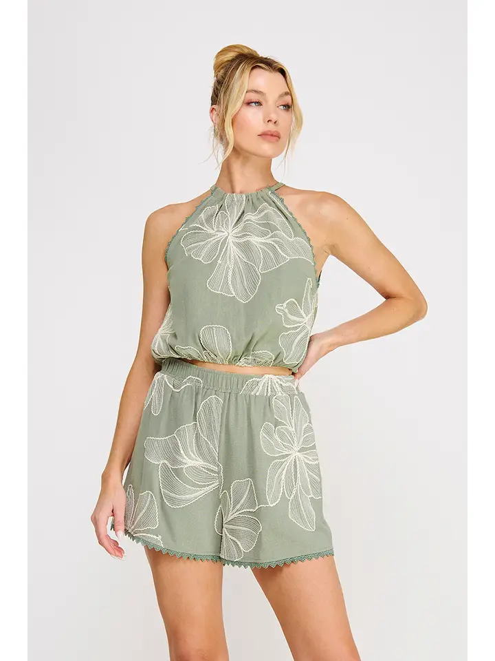 FLORAL LINEN HALTER TOP