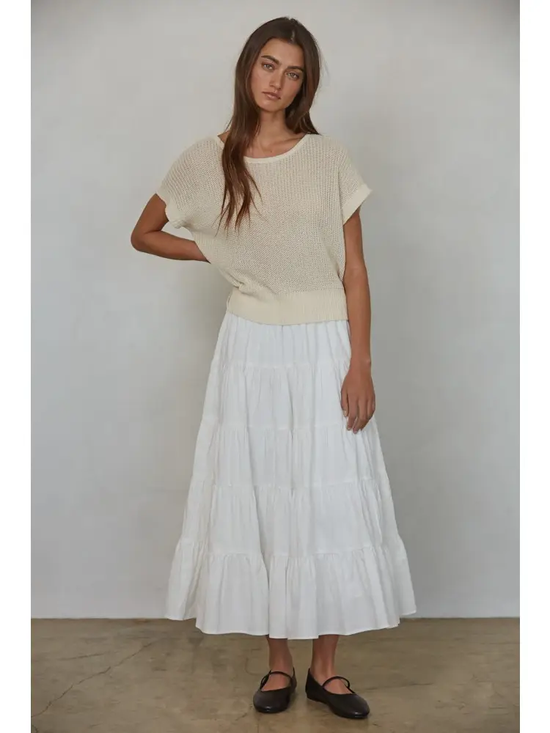 KNIT SHORT SLEEVE OPEN KNIT SWEATER