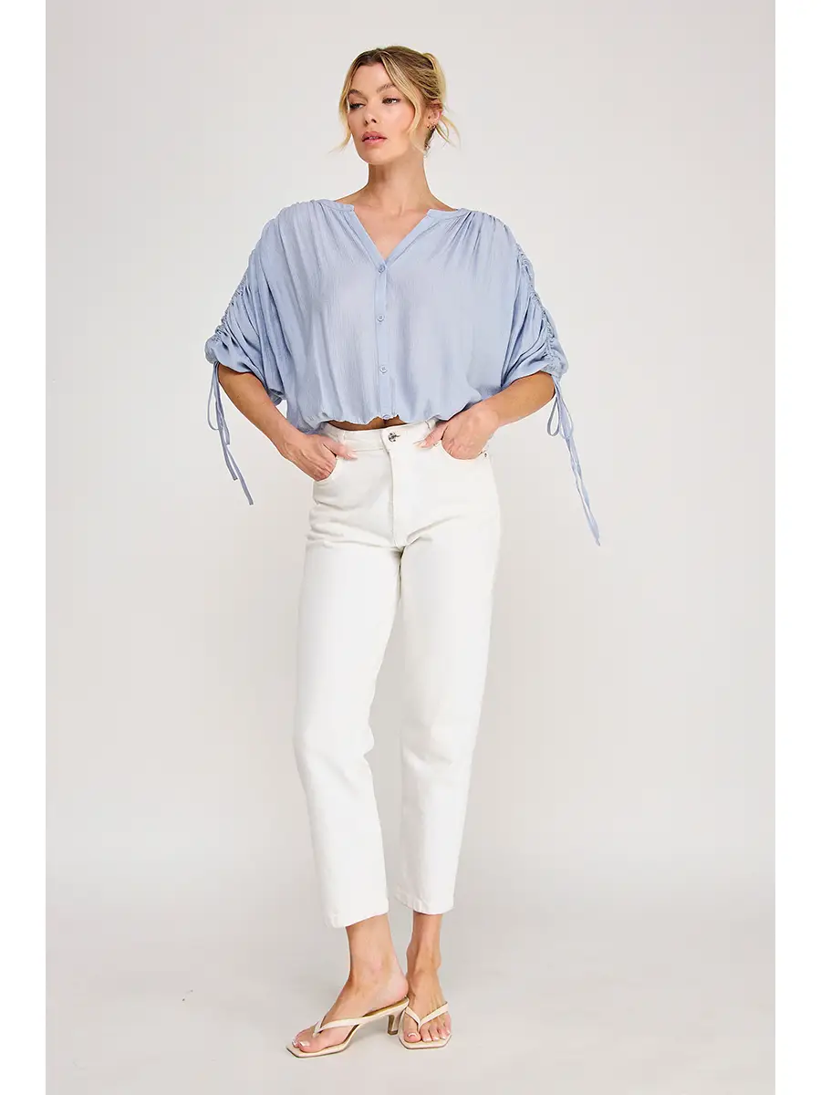 Cream and blue ruffle drawstring-sleeve top - product image 6