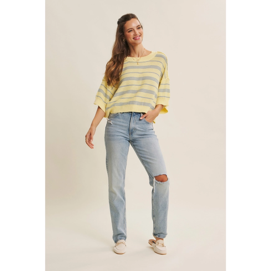 BOXY STRIPED DROP SHOULDER KNIT TOP