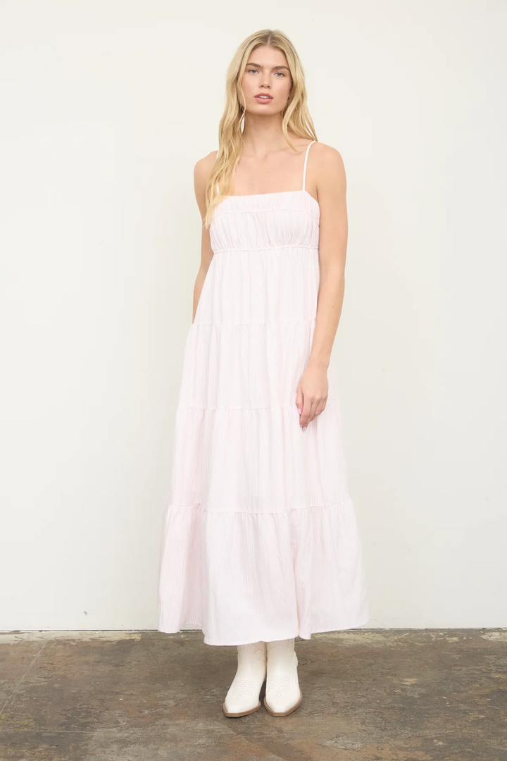 STRIPE  EMPIRE TIERED MIDI DRESS