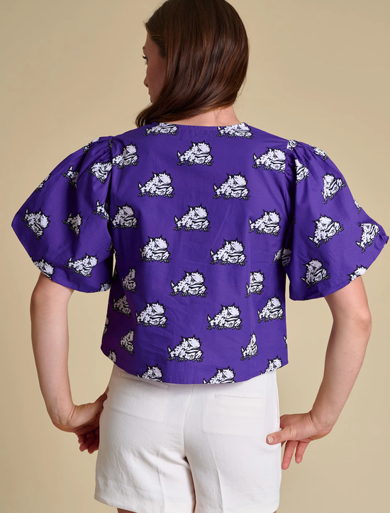 HORNED FROG PUFF SLEEVE TIE TOP