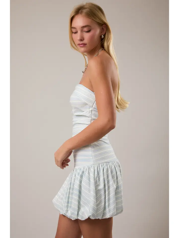 STRAPLESS STRIPED BUBBLE DRESS