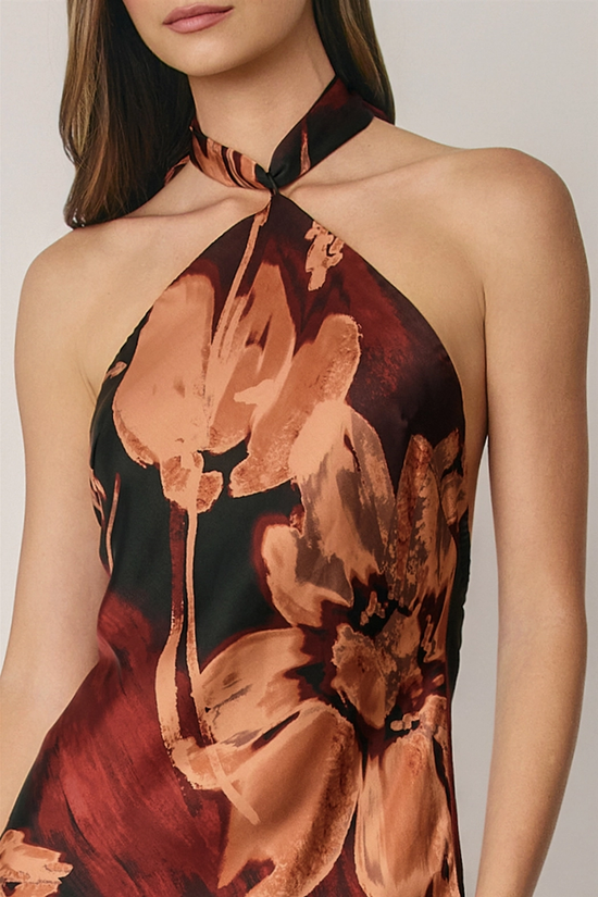 Black / Brown Floral Halter Maxi Dress - styled view