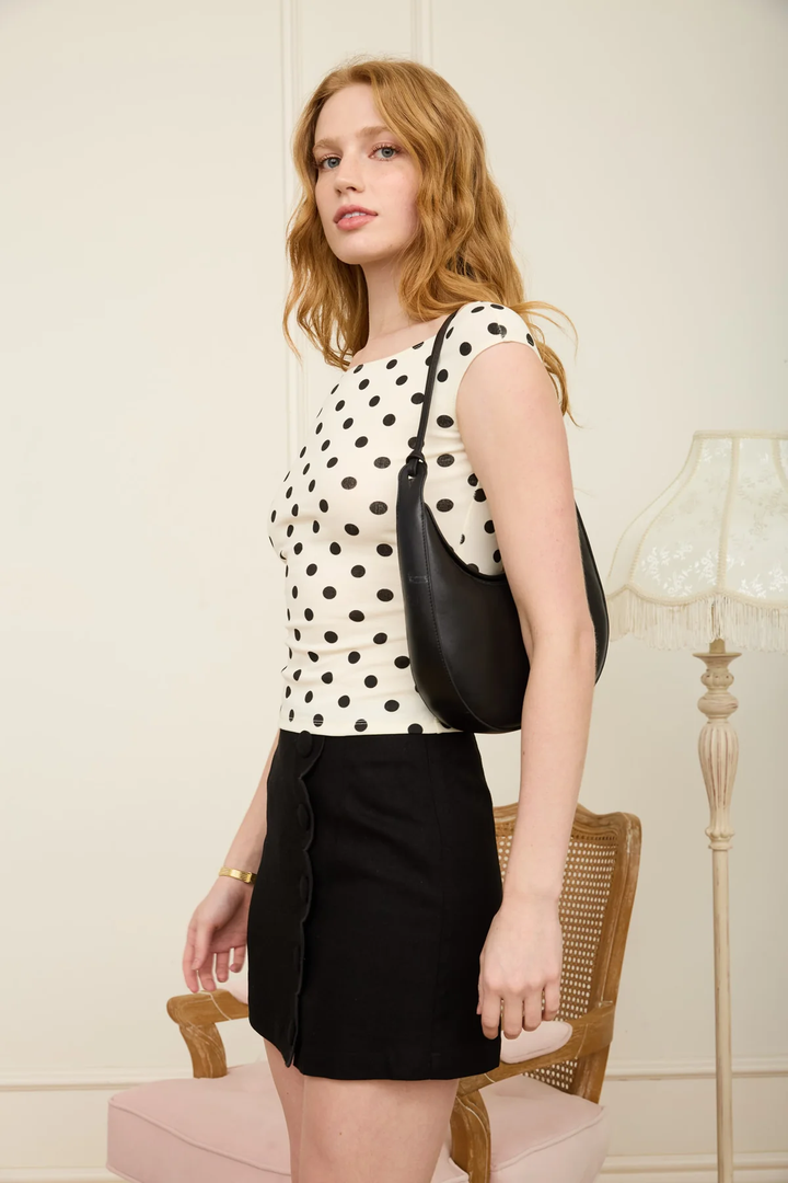 POLKA DOT BOAT NECK TOP