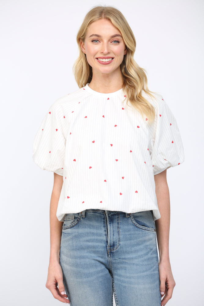 HEART PINSTRIPE BUBBLE HEM TOP