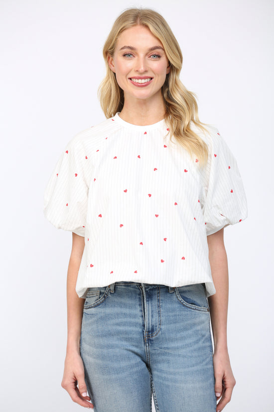 HEART PINSTRIPE BUBBLE HEM TOP
