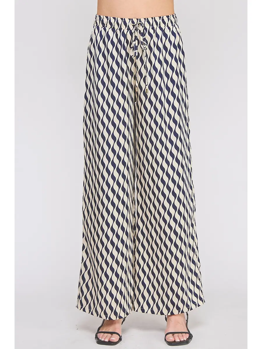 PRINTED SATIN TIE WAIST WIDE LEG PANT