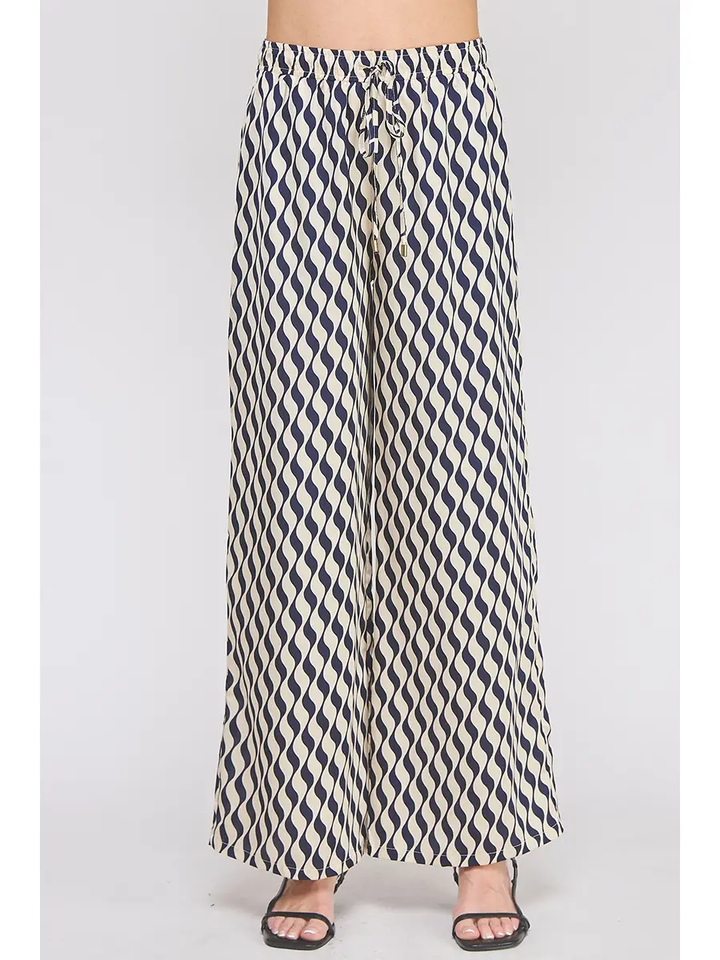 PRINTED SATIN TIE WAIST WIDE LEG PANT
