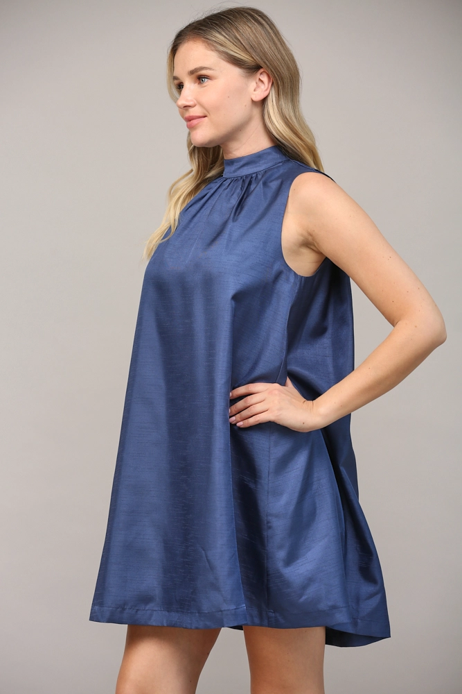 TIE BACK SLEEVELESS SATIN MINI DRESS