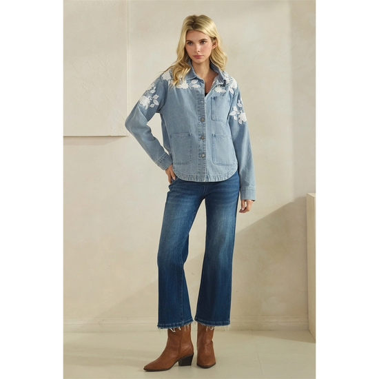EMBROIDERED CHAMBRAY TOP