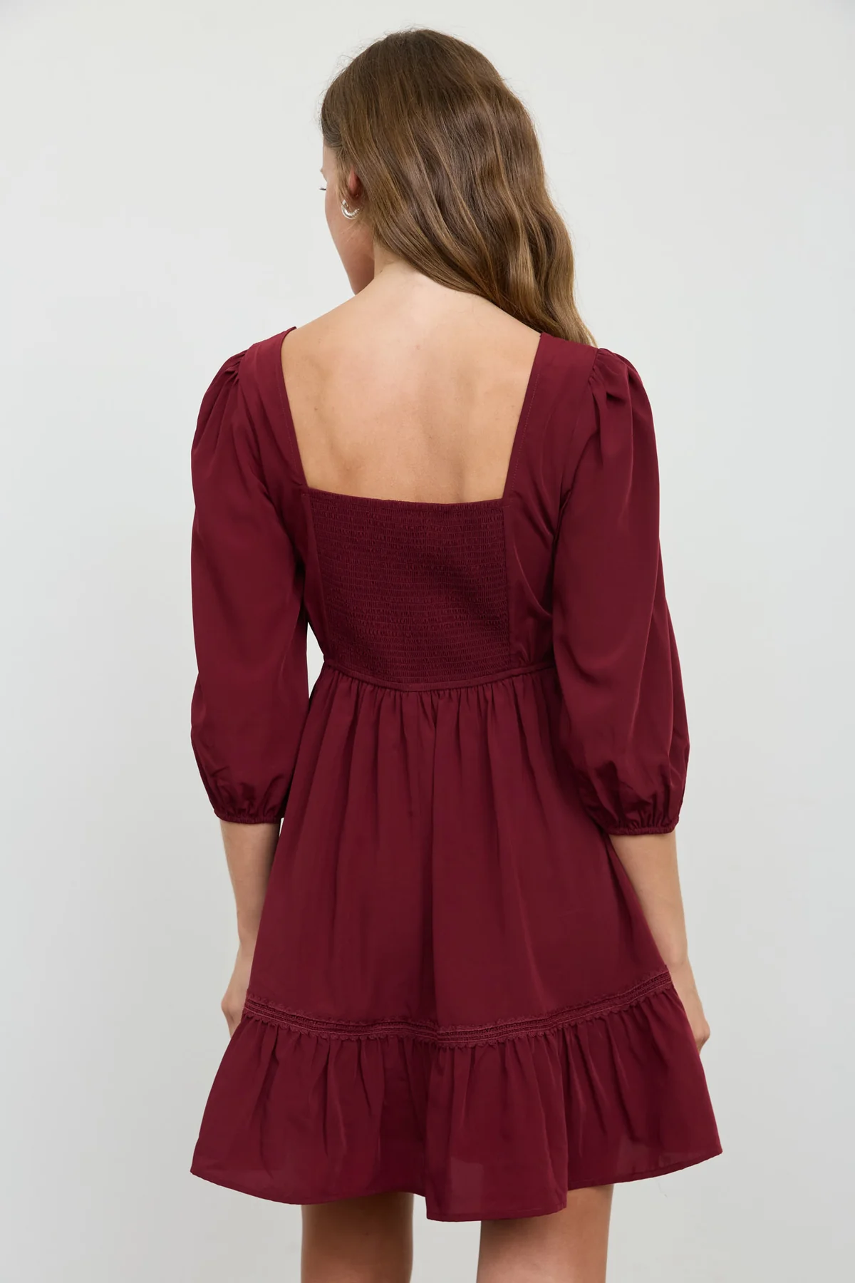 Lace-Trim Mini Dress in burgundy - view 2