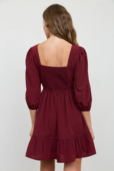 Lace-Trim Mini Dress in burgundy - view 2