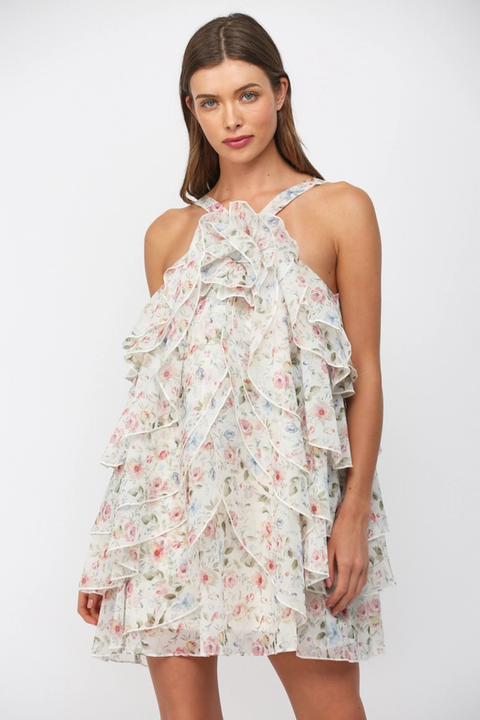 Petal Ruffle Floral Mini Dress