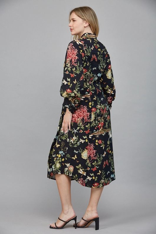 BOTANICAL MIDI SHIRT DRESS