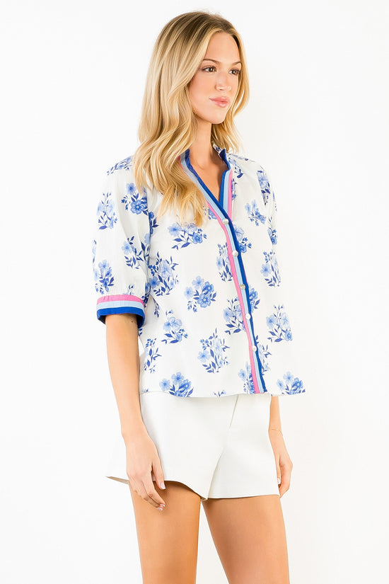 STRIPED TRIM BUTTON UP TOP