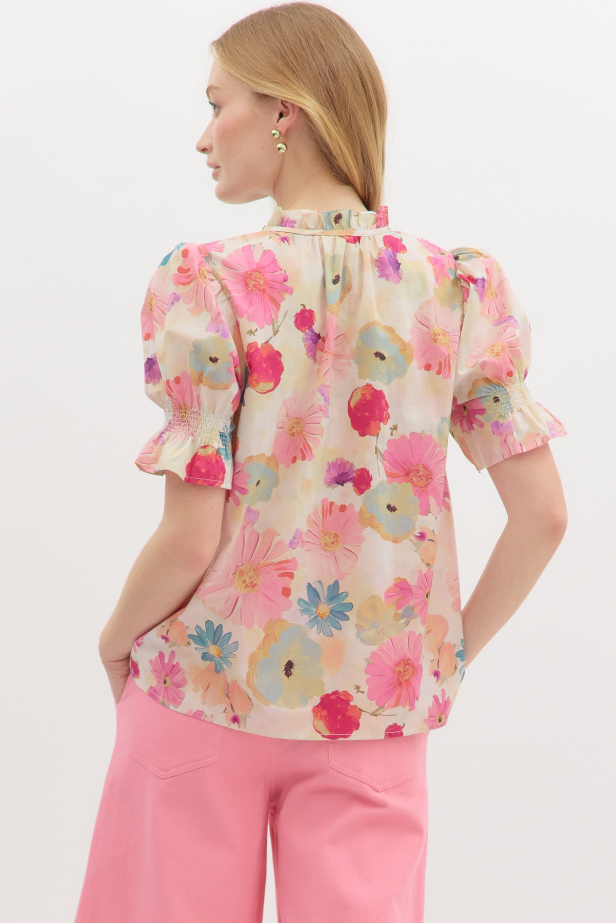 FLORAL PUFF TIE DETAIL TOP