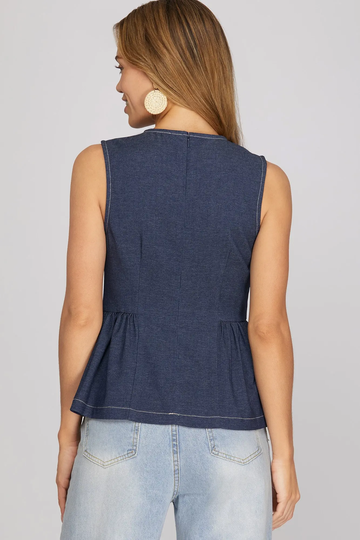 Blue / Black Sleeveless Peplum Top - detail view