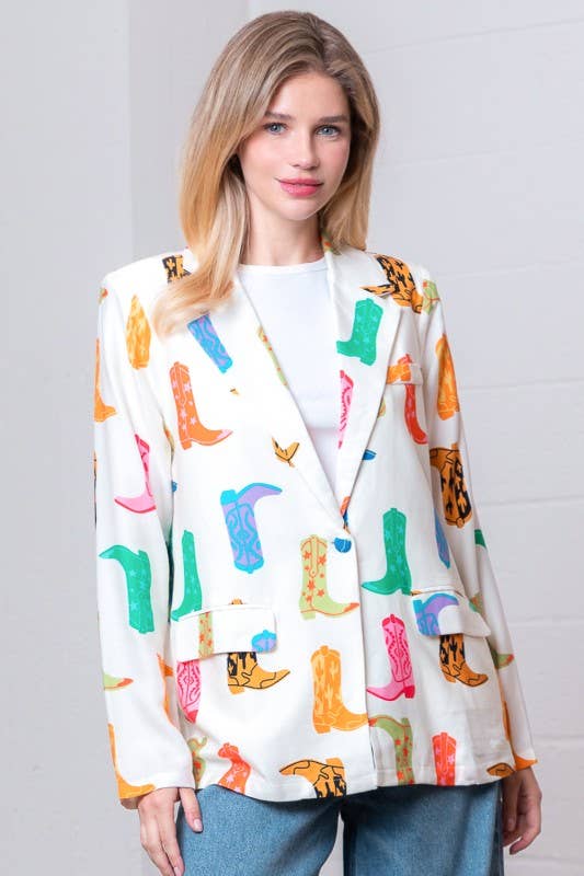 Ivory multicolor western boot-print blazer - view 1
