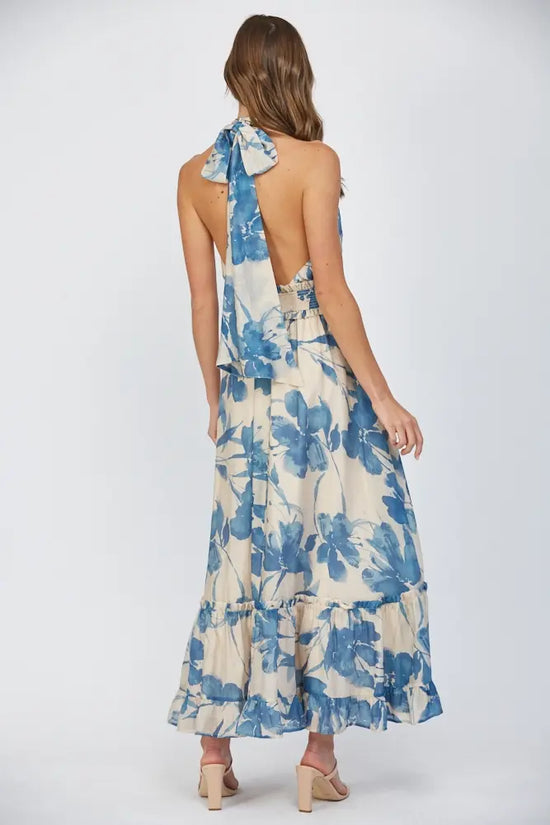 BOLD FLORAL PRINT HALTER MAXI DRESS