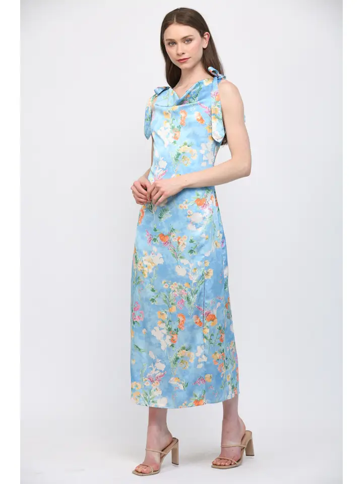 FLORAL TIE SHOULDER MIDI DRESS