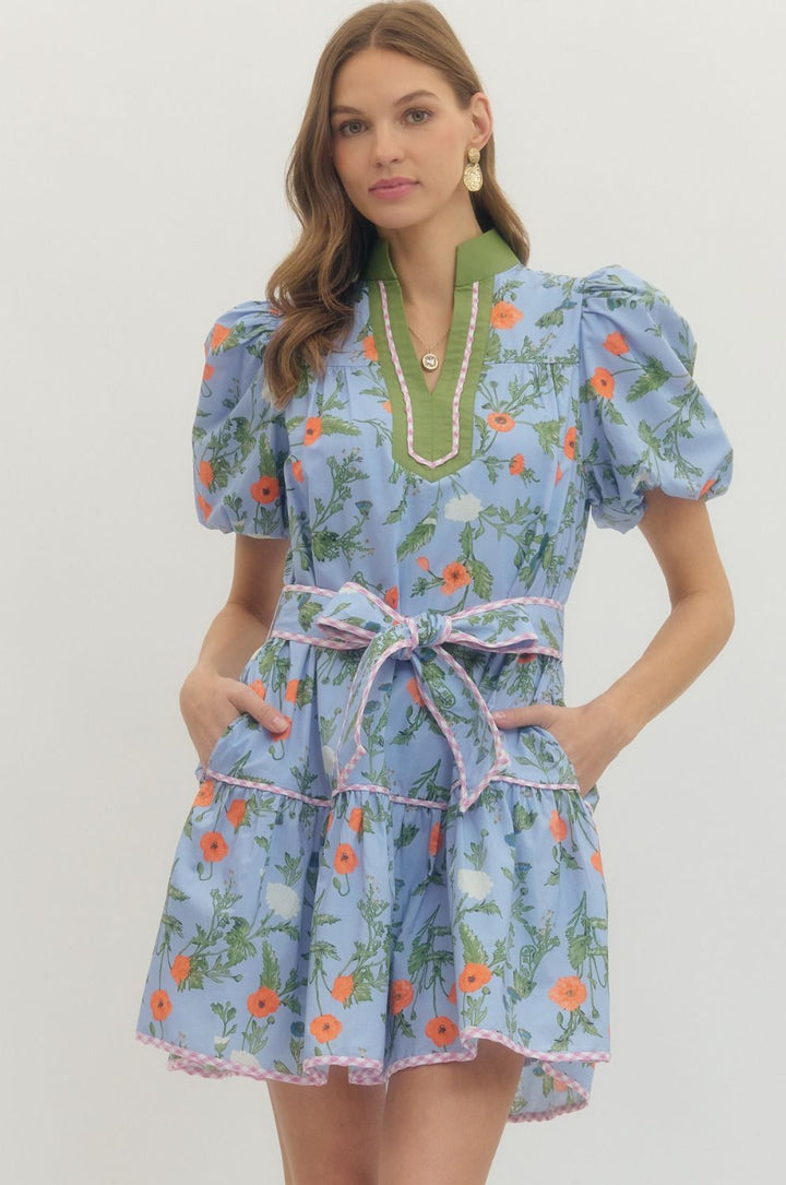 BELTED FLORAL MINI DRESS