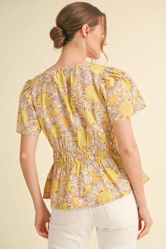 FLORAL PEPLUM S/S TOP