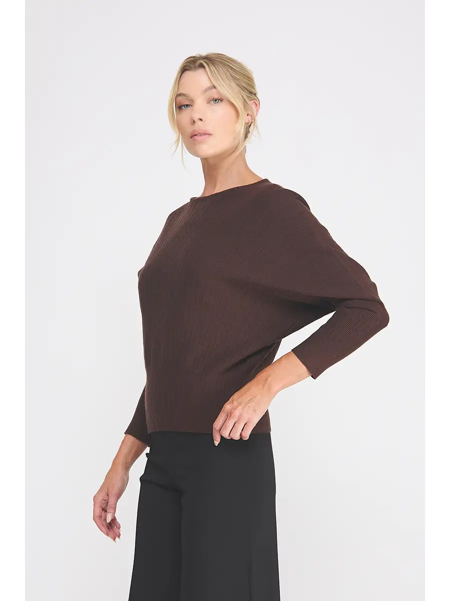 Brown Dolman-Sleeve Textured Sweater - alternate view