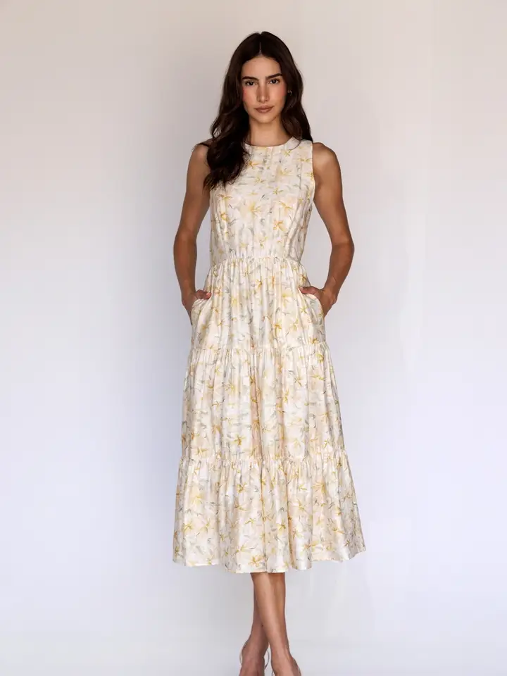 FLORAL SLEEVELESS MIDI DRESS