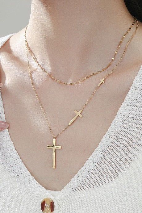TARNISH FREE LAYERED CROSS NECKLACE