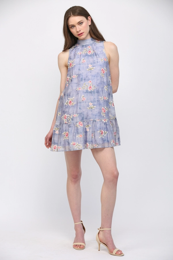 HIGHNECK FLORAL MINI DRESS