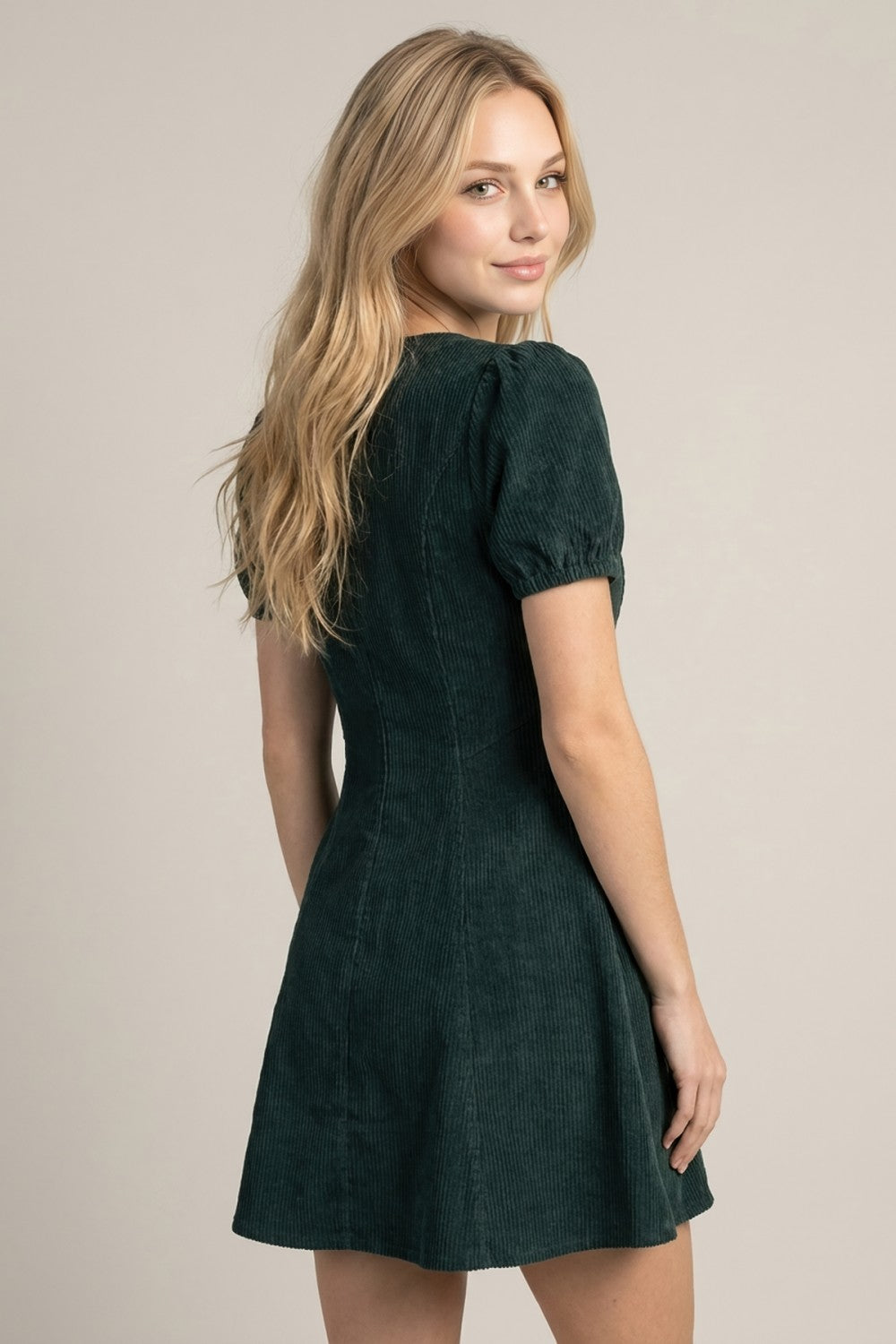 Corduroy Zip-Front Mini Dress in forest green - view 3