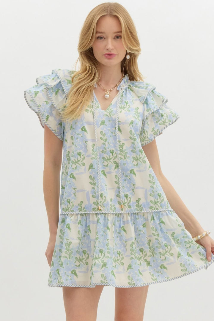 Floral Ruffle Sleeve Tiered Dress